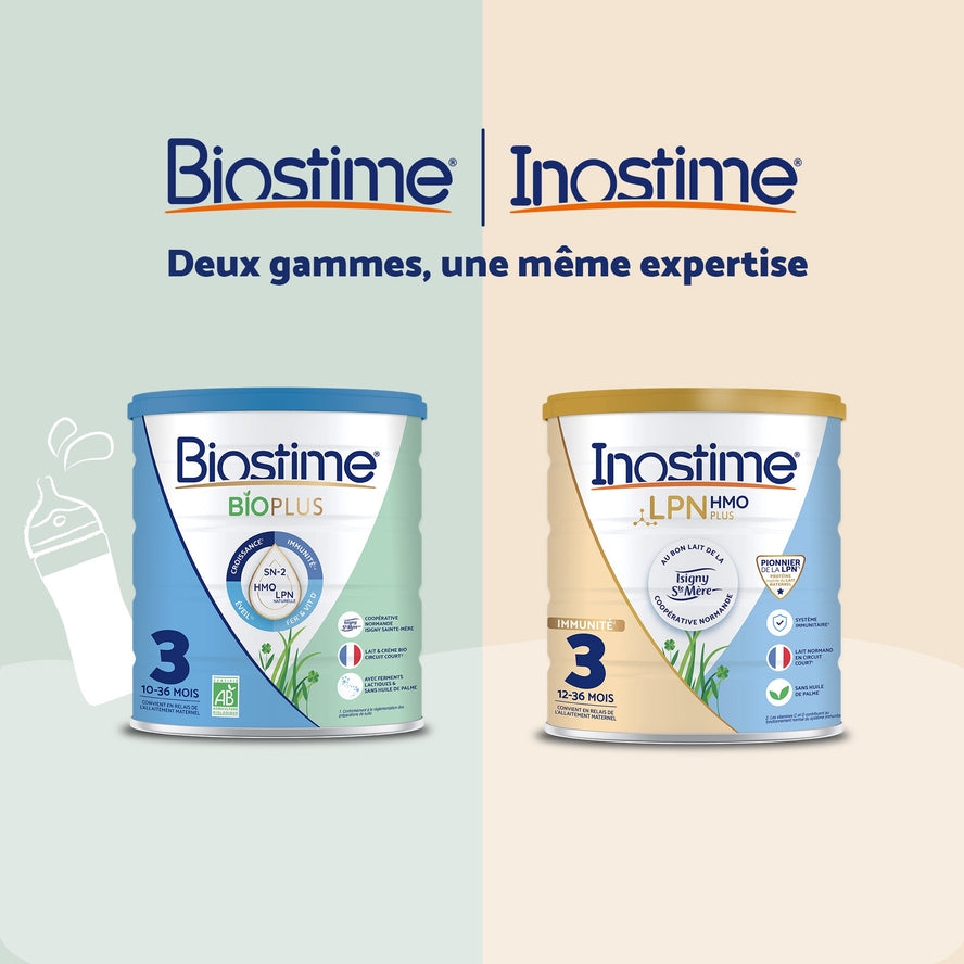 Biostime ou Inostime : comparatif de deux gammes de laits infantiles issus du lait de vache