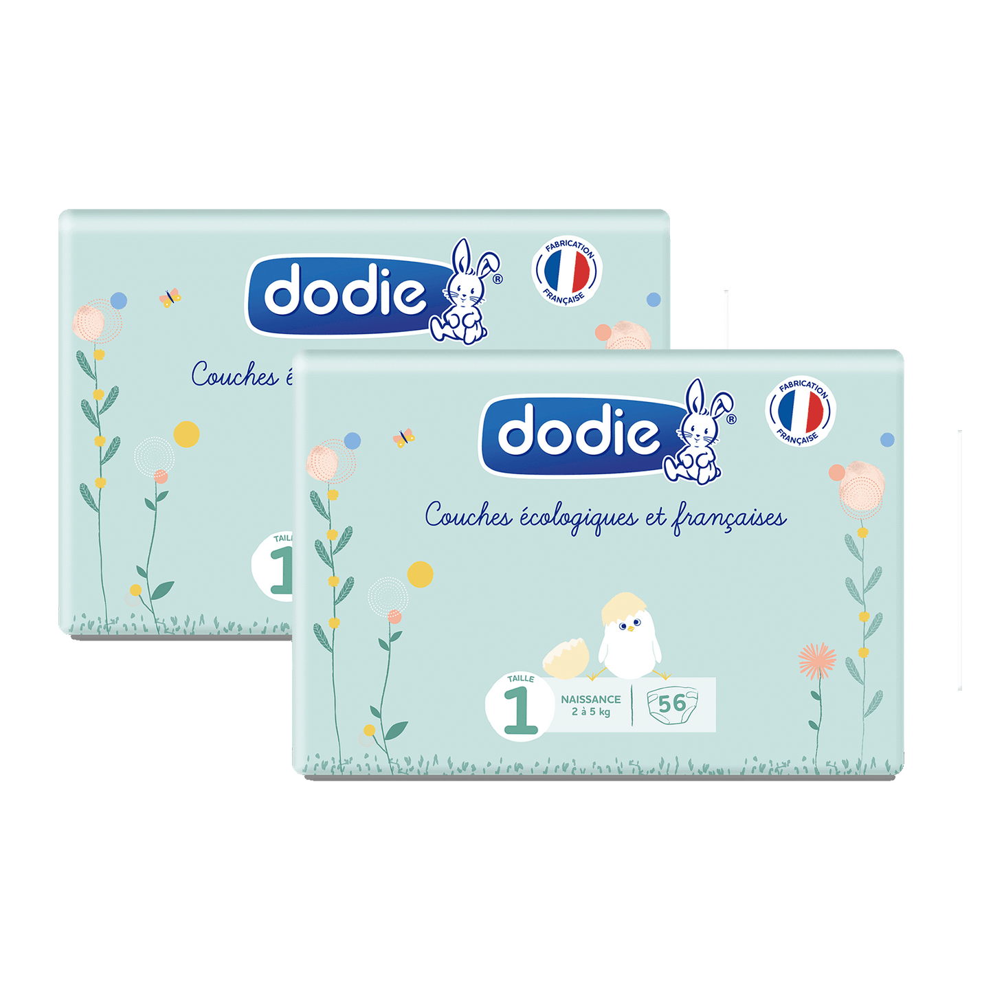Dodie Couches Bébé Taille 1 (2 à 5 kg) - Lot de 2 x 56 couches Lot de 2