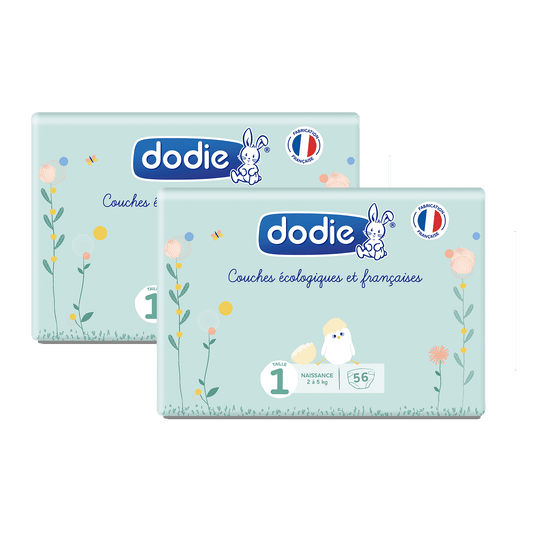 Dodie Couches Bébé Taille 1 (2 à 5 kg) - Lot de 2 x 56 couches Lot de 2