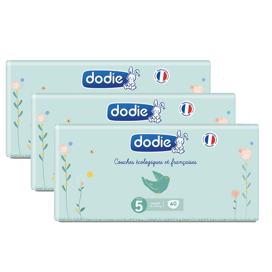 Dodie Couches Bébé Taille 5 (11 à 25 kg) - Lot de 3 x 40 couches Lot de 3