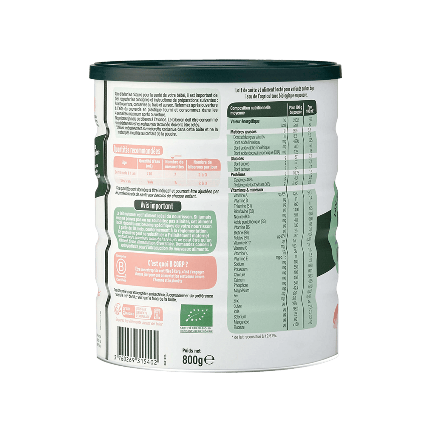 Lot de 3 Lait de croissance Bio dès 10 mois